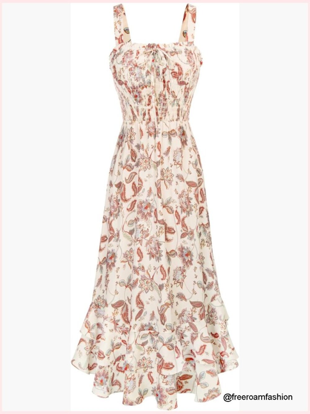 Floral Boho Maxi Dress Square Neck Strapped Swing A Line Sundress